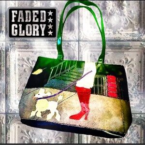 Faded Glory Artistic Green Tote with Poodle motif